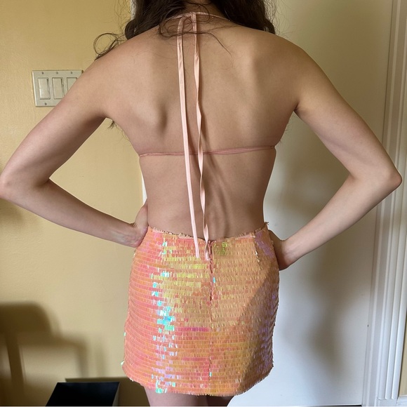 New Pink Peach Sequin Dress - Picture 4 of 9